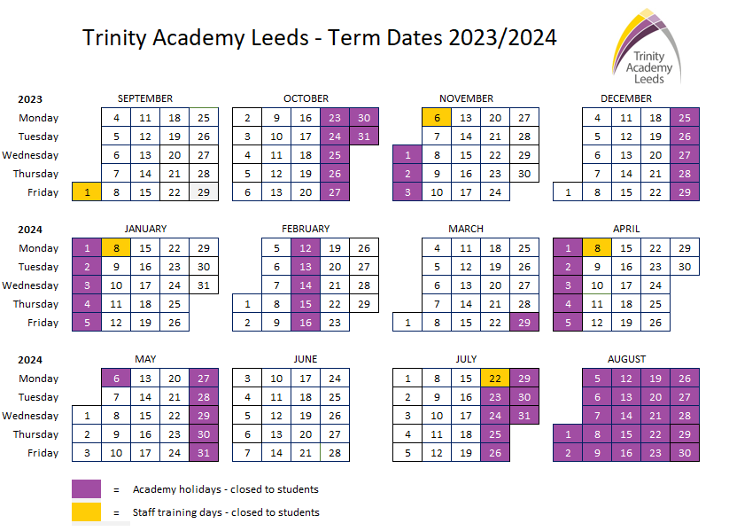 Term Dates Trinity Academy Leeds