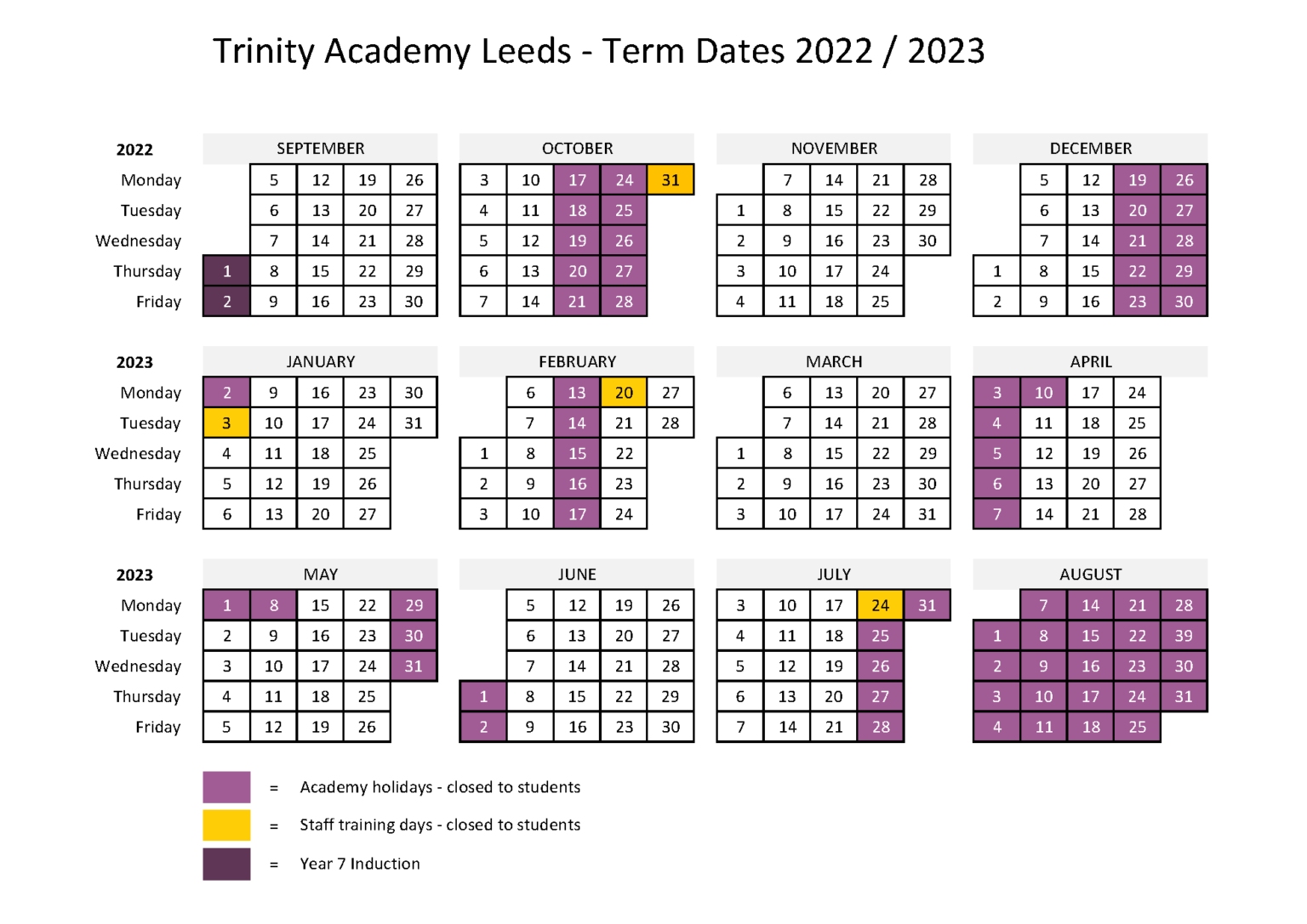 Term Dates Trinity Academy Leeds