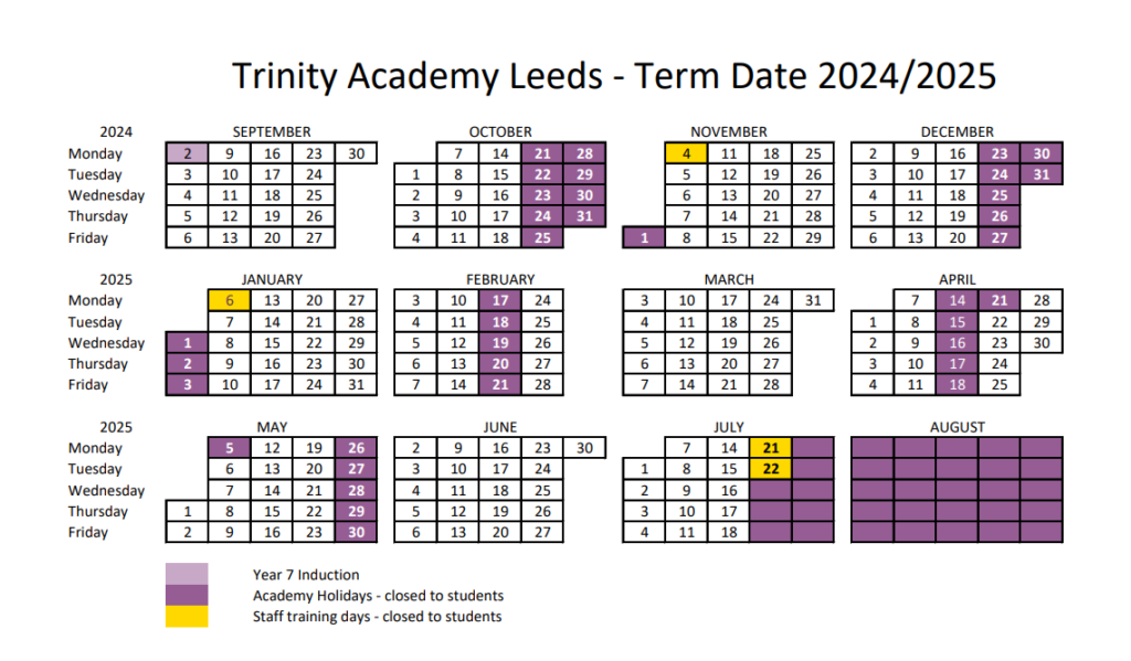 Term Dates Trinity Academy Leeds